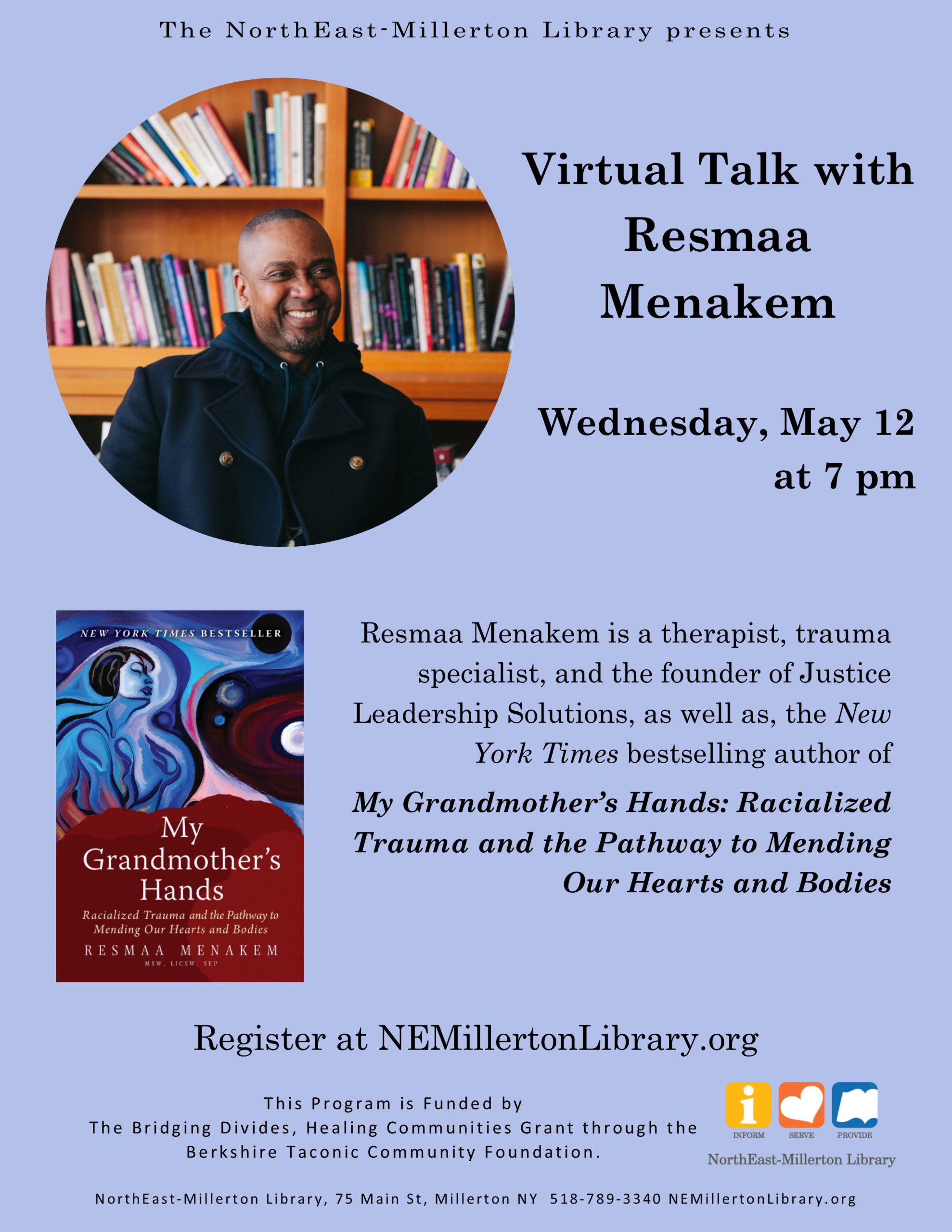 Virtual Talk with Resmaa Menakem Wednesday, May 12 at 7 pm RSVP