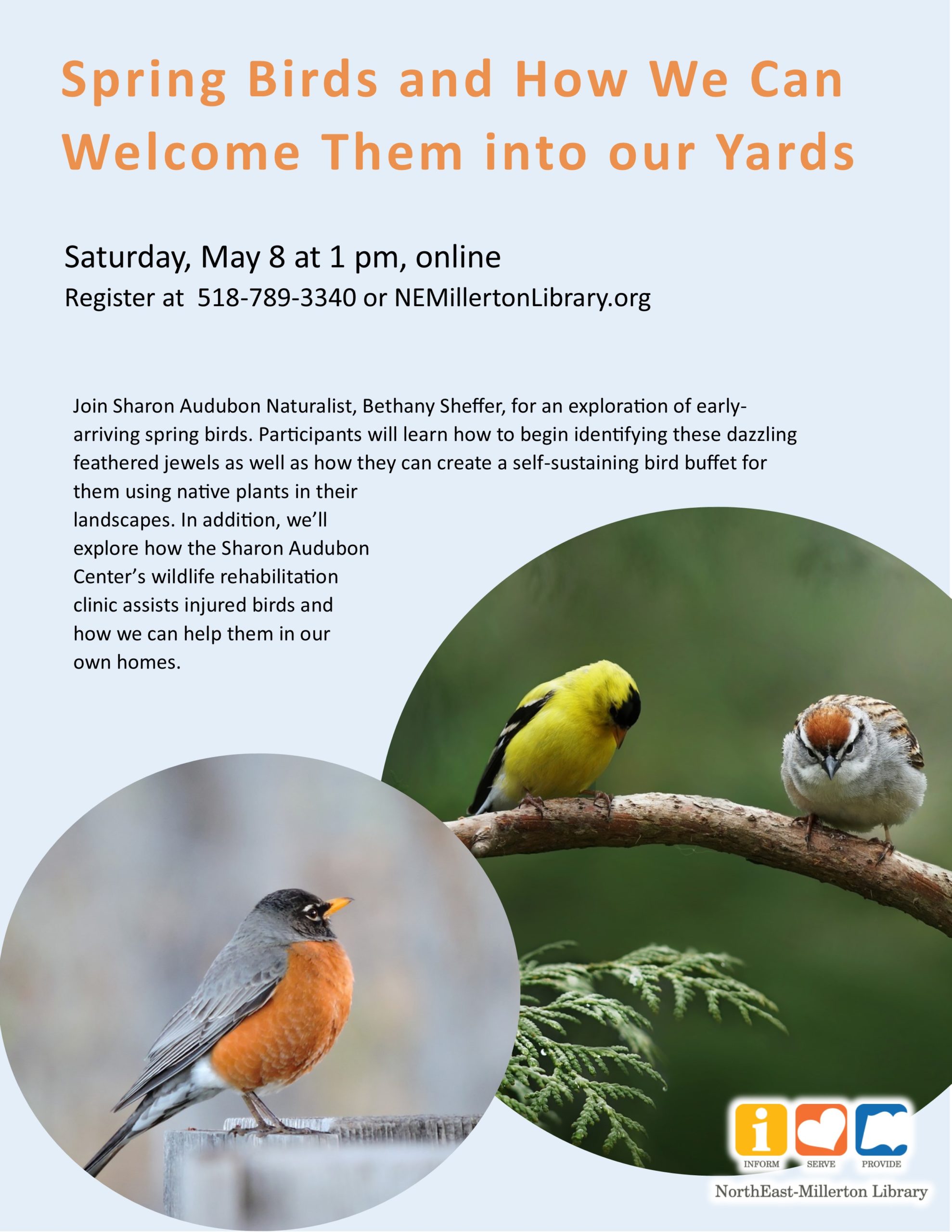 : Spring Birds and how we can welcome them into our Yards RSVP