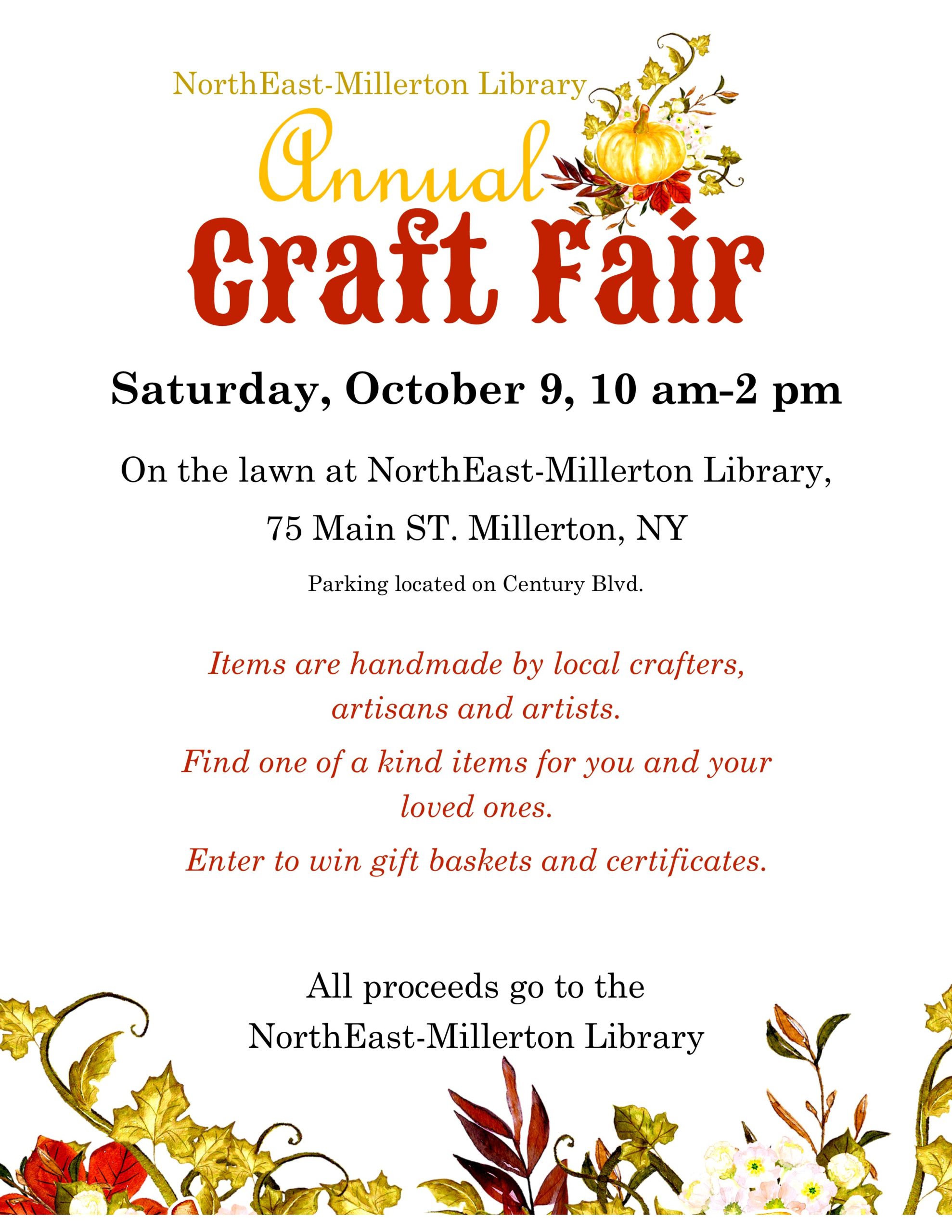 Annual Craft Fair Oct 9 10 am to 2 pm