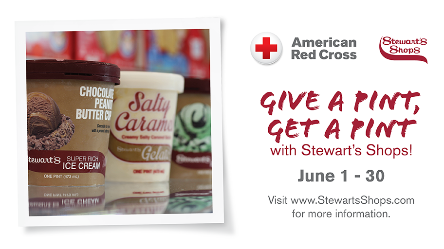 June is Give a pint, get a pint blood drive with Stewarts Ice cream month